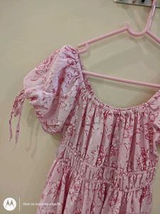 Pink Floral Puff Sleeves Mini dress