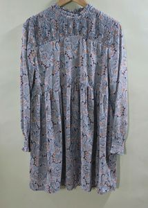 Paisley Print Smocked Neck Mini Dress