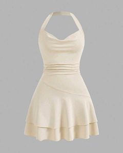 Elegant Cream Halter Neck Dress
