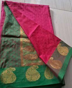 Vibrant Pink Saree with Gold Border