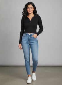 Stylish Ribbed Collared Crop Top