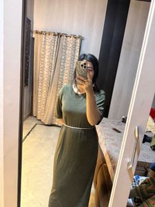 Olive Green Midi Dress🎀🦋