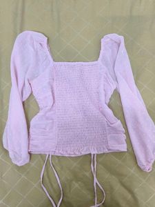 Baby Pink Ruched Crop Top