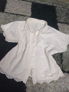 White Eyelet Short Sleeve Top