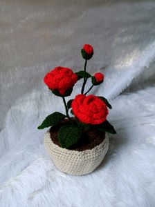 Crocheted Red Rose Plant Pot