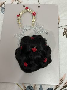 Bridal Hair Bun with Flowers &amp; Pearls