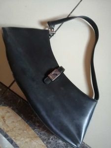 Black Baguette Shoulder Bag with Silver Clasp - Y2