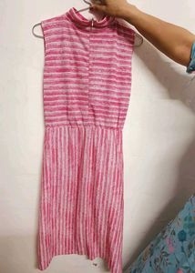 Pink Striped Sleeveless Dress