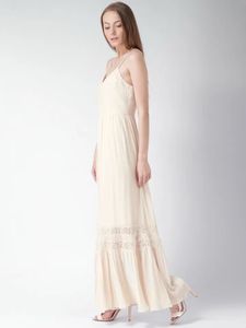 Cream Lace Trim Maxi Dress