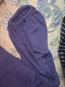 Purple Shimmer Balloon Sleeve Top | SHEIN | Ele