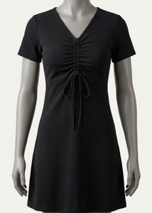 Black, v-neck short a-line dress