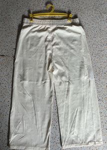 Cream Wide Leg Ribbed Pants
