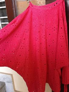 Chic Red Eyelet Top with Chain Detail