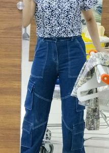SASSAFRAS Stylish Women's Blue Cargo Jeans