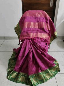 Magenta & Green silk saree