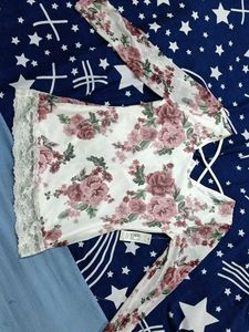 Floral Lace Cold Shoulder Top