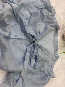 Light Blue Ruffled Tie-Front Top
