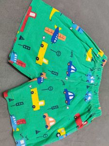 Pack of 2 Shorts Green with vehicle print and Red