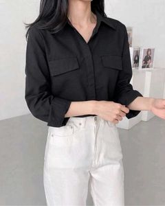 Korean Pintrest Classic Black Button-Up Shirt
