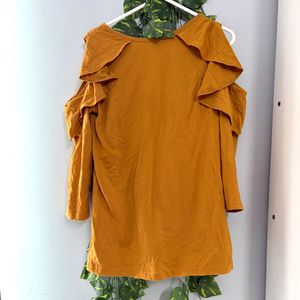 Mustard Cold Shoulder Ruffle top