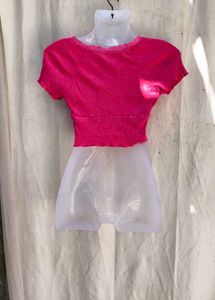 66209. Hot Pink Ribbed Ruched Crop Top