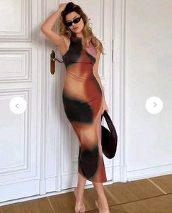 Abstract Print Sleeveless Maxi Dress (xs)