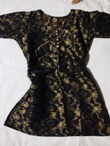 Black & Gold Brocade Short Kurti