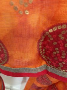 Vibrant Orange &amp; Red Circular Print Dupatta