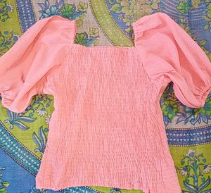 Pink Puff Sleeve Button-Down Top
