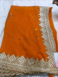 🔥  orange 🧡 heavy stone & zari wark saree 💕