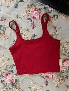 Red Ribbed Tank Top