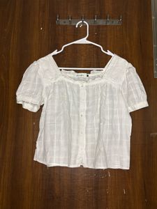 White Puff Sleeve Square Neck Top