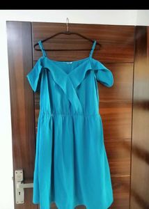 Teal Cold Shoulder Ruffle Dress