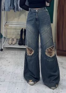 Distressed Wide Leg Denim Jeans