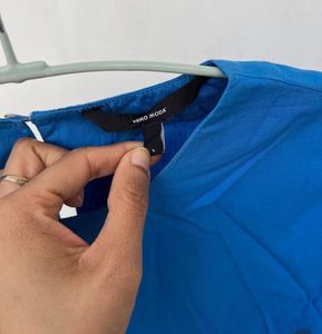 Cotton Blue Puff Sleeve Cropped Top