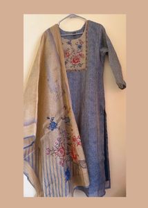 🌸 Elegant Blue Floral Kurta Set with Dupatta