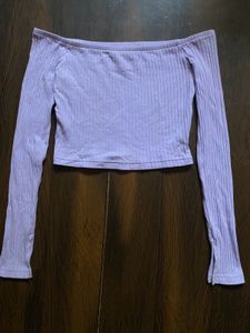 Lavender Off-Shoulder Ribbed Crop Top
