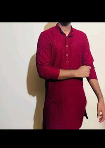 Maroon Embroidered Kurta