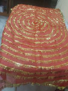 Elegant Red Dupatta with Gold Tassels
