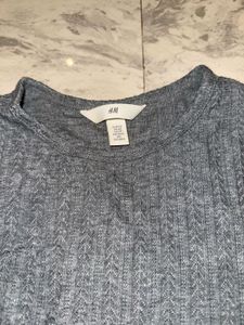 Grey Ribbed Long Sleeve Top