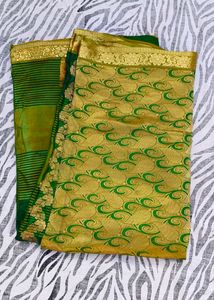 gold and green colour saree