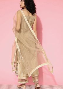 Elegant Beige Embroidered Kurta Set with Dupatta