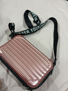 Rose Gold Mini Suitcase Crossbody Bag
