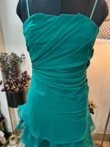 Stunning Teal Ruched Ruffle Dress