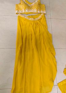 Brand New Yellow Embellished Indo western