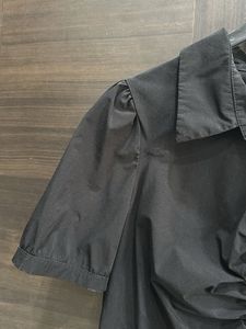Chic Black Ruched Button-Up Top