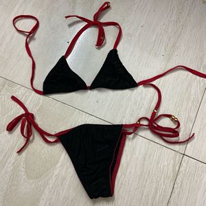 Black & Red Halter Bikini Set