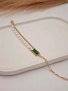 💚Stainless Steel Emerald &amp; Pearl Bracelet