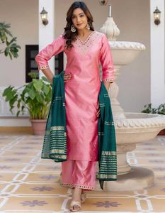 Elegant Pink Kurti with Teal Dupatta