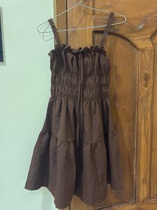 savana brown Smocked Tiered Mini Dress